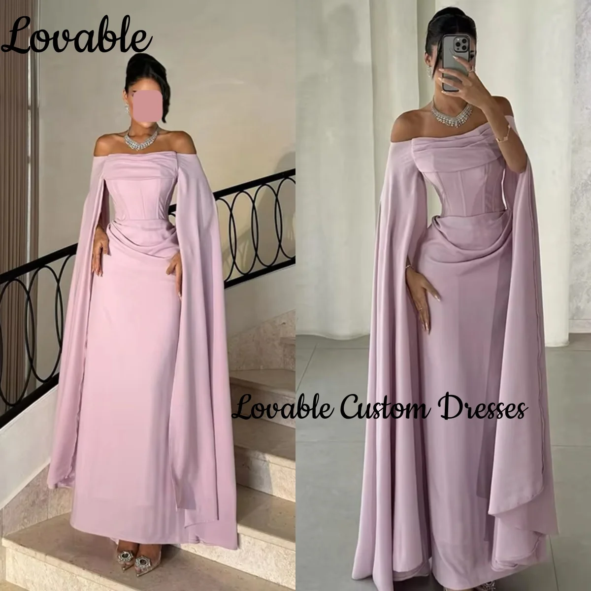 

Customize Column Wedding Party Dress Off-The-Shoulderfloor-Length Ruffle Zipper Up Evening Dresses Cap Straps Vestidos De Festa