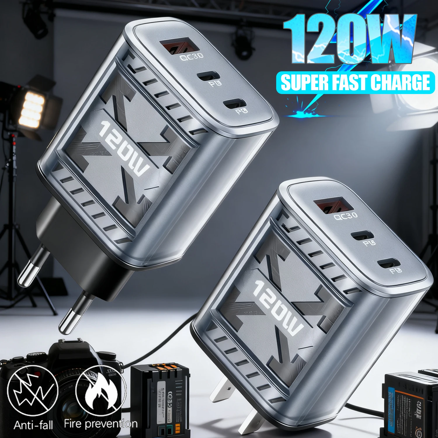 

120W USB A Type C Charger Quick Charging Mobile Phone Wall Adapter For Xiaomi Huawei Samsung Phones Tablet Chargers EU/US