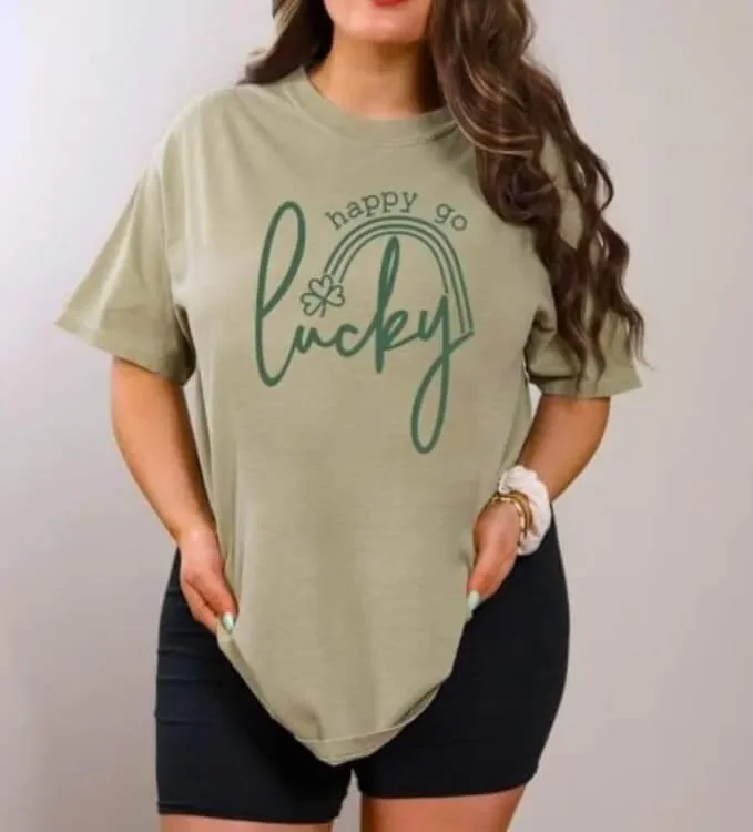 Happy Go Lucky Cheetah Print T shirt St Patricks DayCheetah Shenanigan Irish Day for Woman