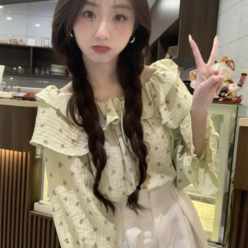 

Long Sleeve Shirts Womens Chiffon Printed Relaxed Fit Vacation Minimalist Feminine Romantic Beach Spring Look