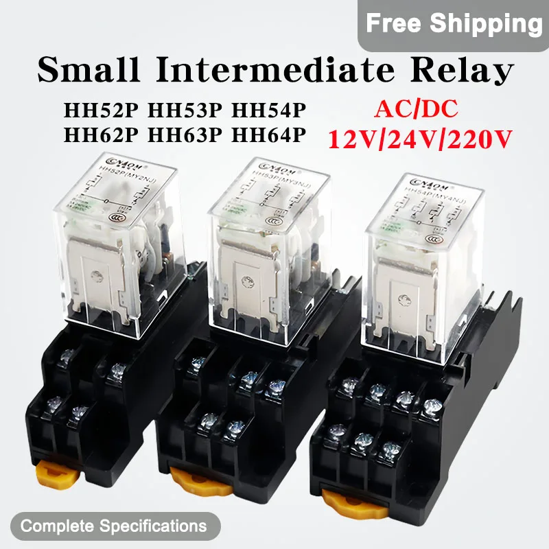 

10PCS Small Intermediate Relay HH52P HH53P HH54P HH62P HH63P HH64P AC/DC 12V/24V/220V Coil Control Power Relay Socket Base