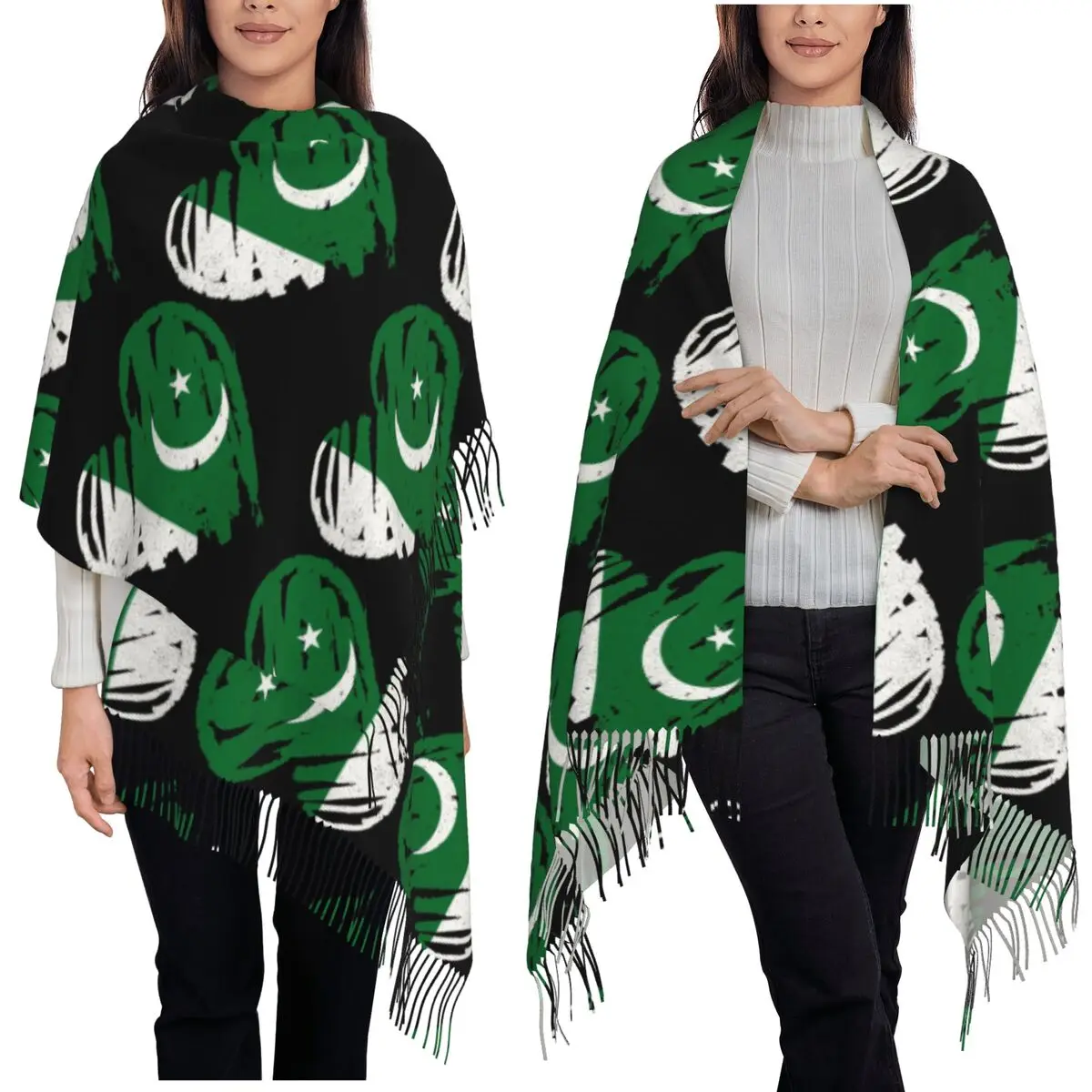 

Я люблю пакистанский флаг, пакистанский шарф, шарфы с кисточками для женщин, мягкие теплые шали и накидки, длинная осенне-зимняя шаль