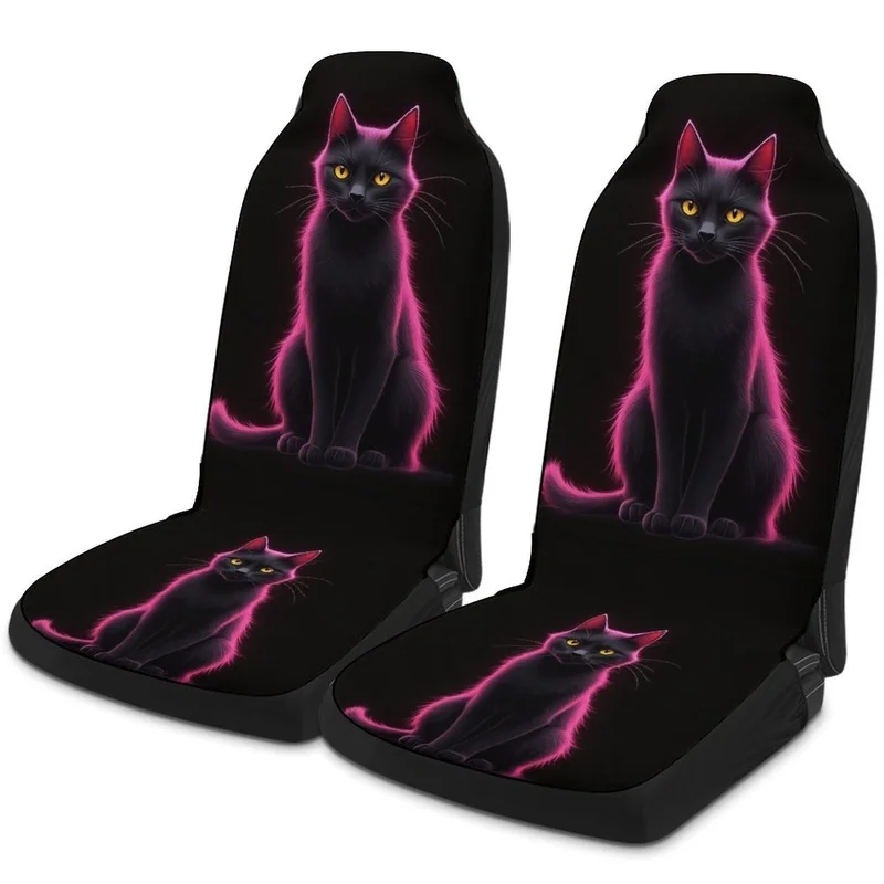 2pcs Set Cute Pet Cat Red Neon Simple Print Universal Single-Seat Car Seat Cover, Suitable for Most Car Models