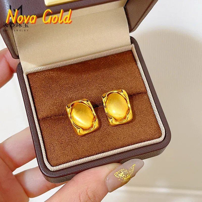 

Серьги NovaGlod в старинном стиле, 24K, матовые, квадратные, геометрические, нерегулярной формы, из чистого золота 999 пробы, в стиле ретро, в духе «старых денег», подарок