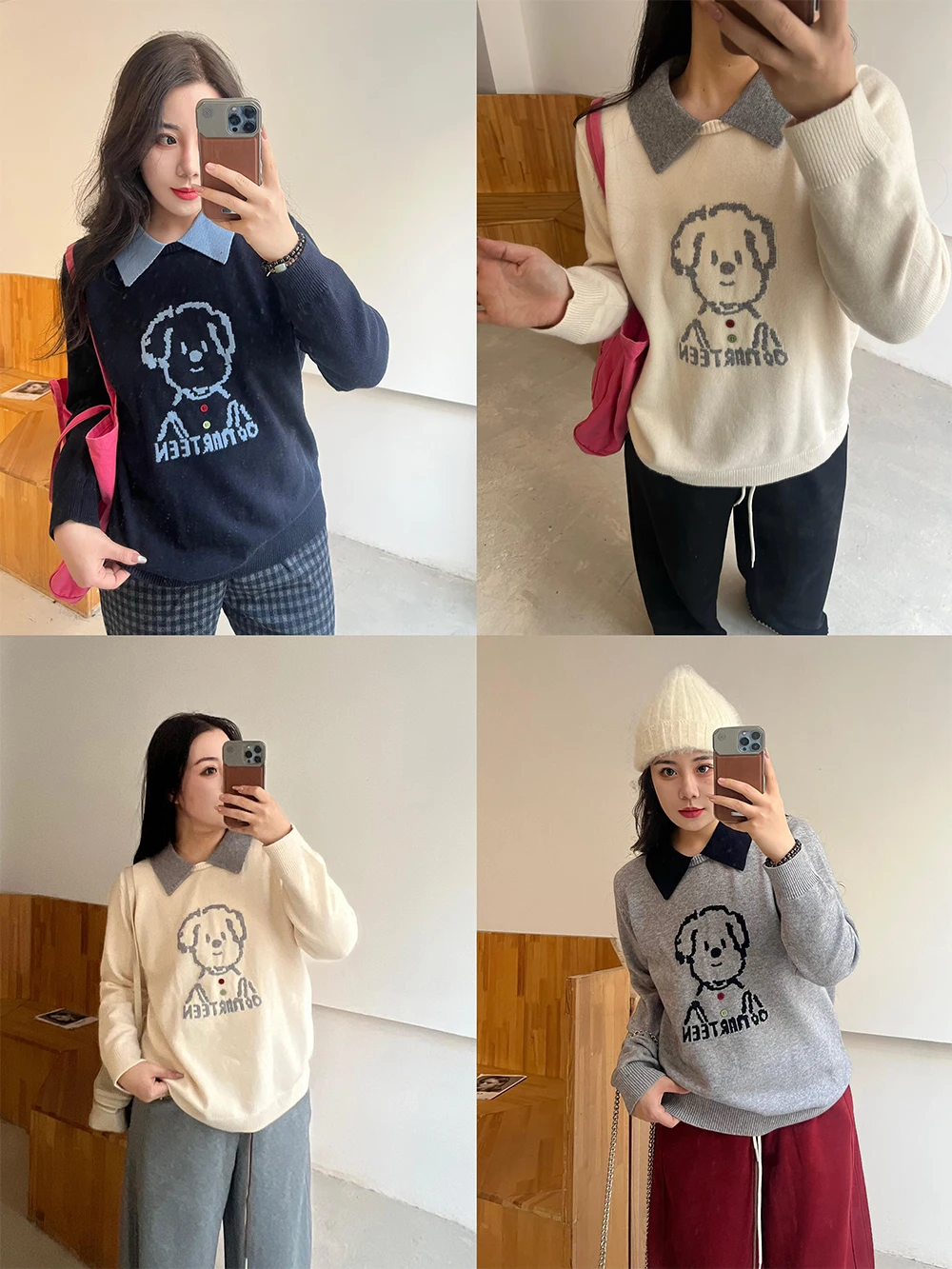 

plus Size Knitted Ne Doggie Print Top for Women Korean Sle Color Blo Loose Fit Spring Summer Casual Knitwear