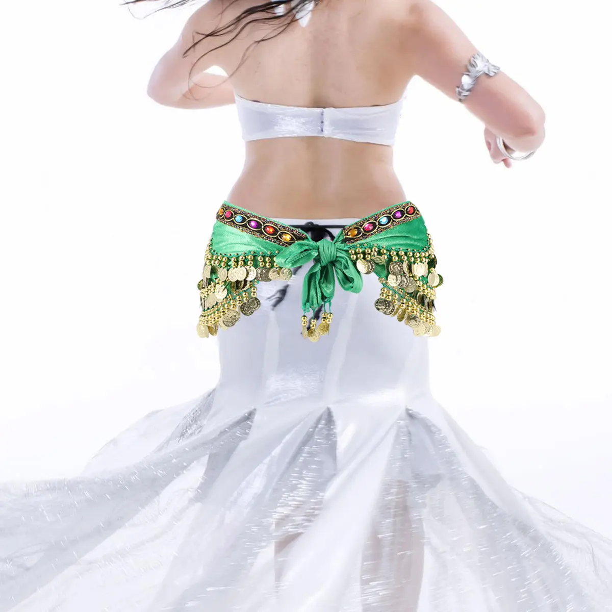 1Pcs Waist Chain Belly Dance Belt Women Hip Scarf with Shimmering Coins Diamonds Elegant Sheer Design for Dance Class Stage Wear