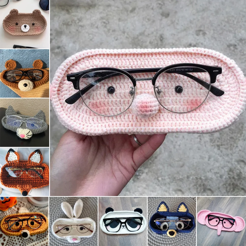 New Handmade crochet Eyeglasses Holder Desktop Decoration Cartoon Eyeglass Tray Funny Cute Crochet Bear Tray Mother's Day Gift