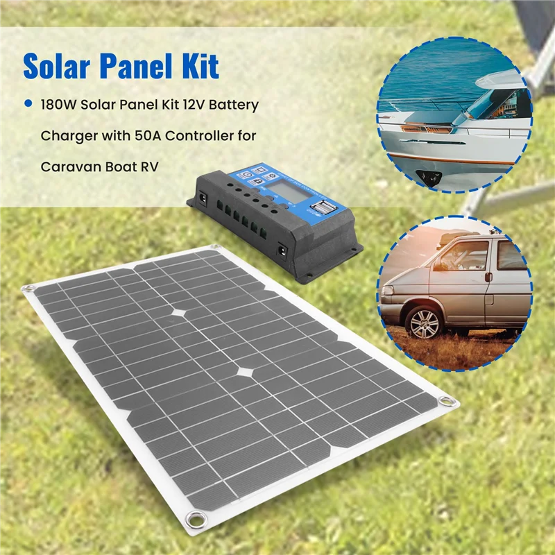 A008 180W Solar Panel Kit 12V Charger With Controller For Caravan Boat RV