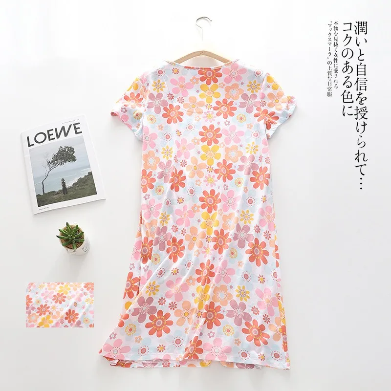 New Knit Nightdress Short Sleeve Print Sleepwear for Women Plus Size European Style