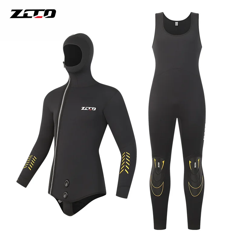 New 5mm Men's Women's 2 Pieces Diving Suit With Hood and Warm Fishing and Hunting Scuba Suit with Front Zipper
