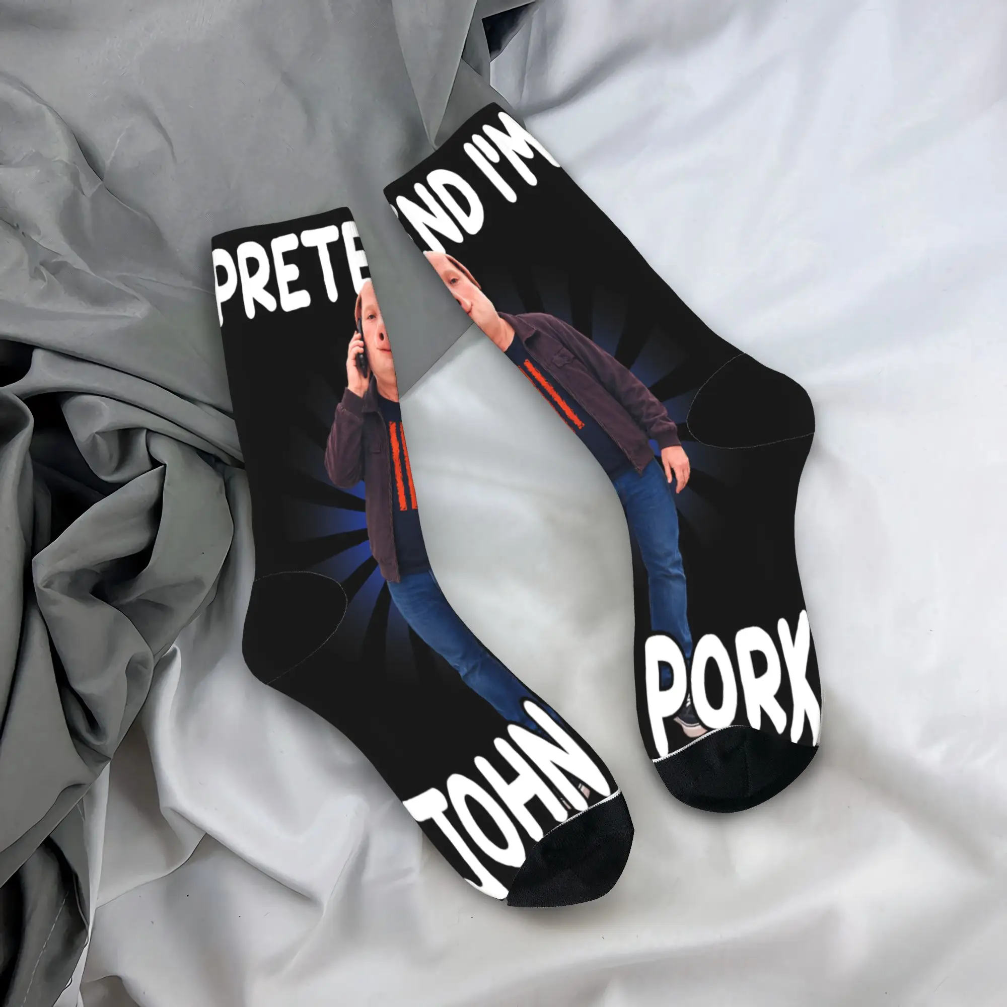 Pretend I'm John Pork Funny Brainrot Halloween Stockings Men's Socks Casual Socks Autumn Skateboard Non Skid Graphic Socks Gift