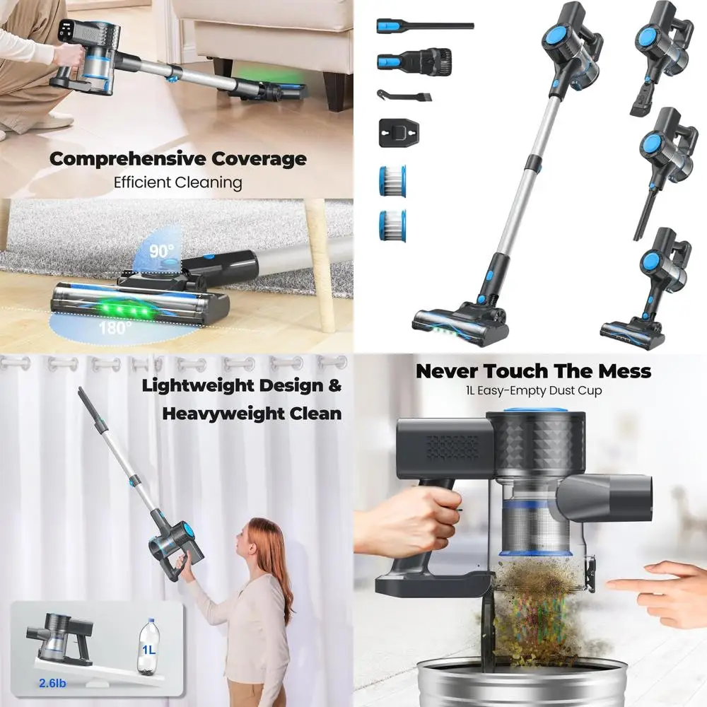 Powerful Lightweight Cordless Stick Vacuum Cleaner with Self-Standing Feature, Ideal for All Floors and Pet Hair Removal (Blue)