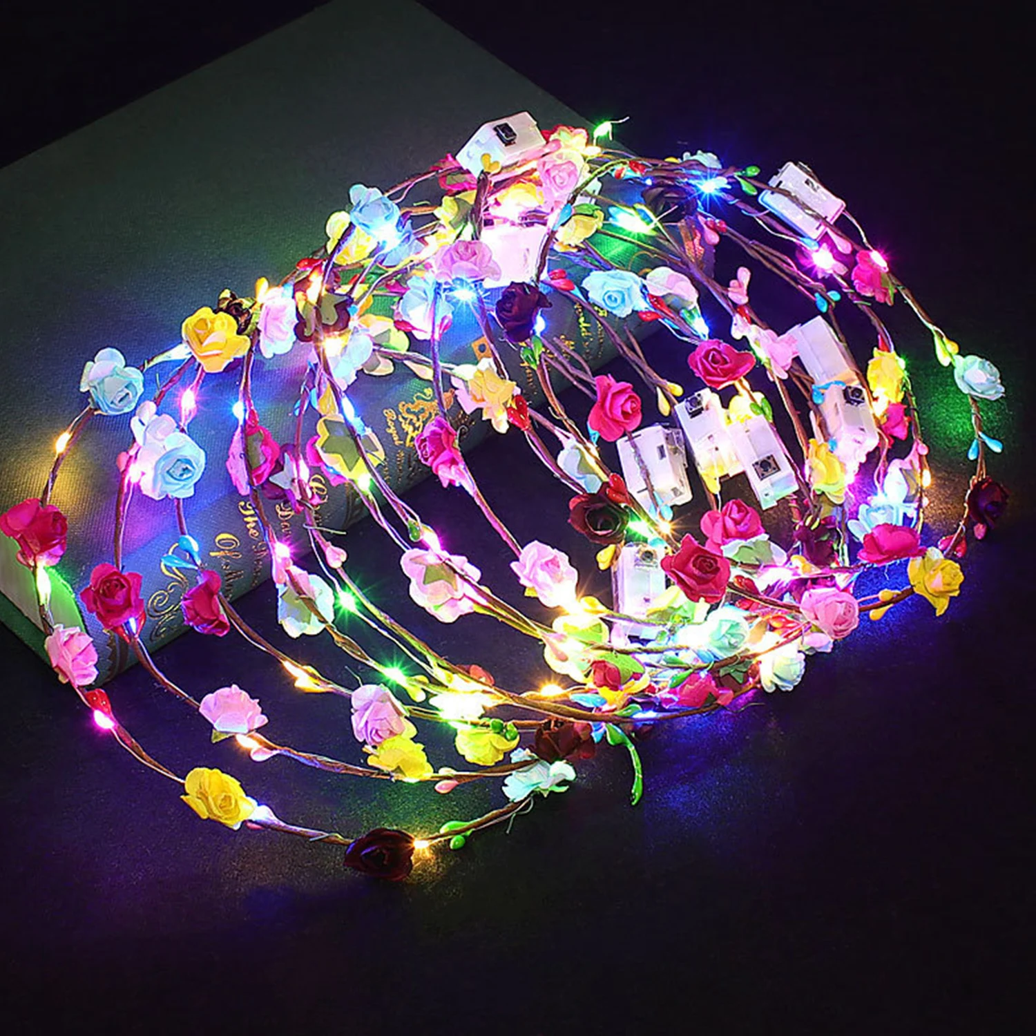 Flower Wreath Luminous LED Headpiece Garland Crown Flower Headband Glowing Wreath For Wedding Party Christmas Garlands