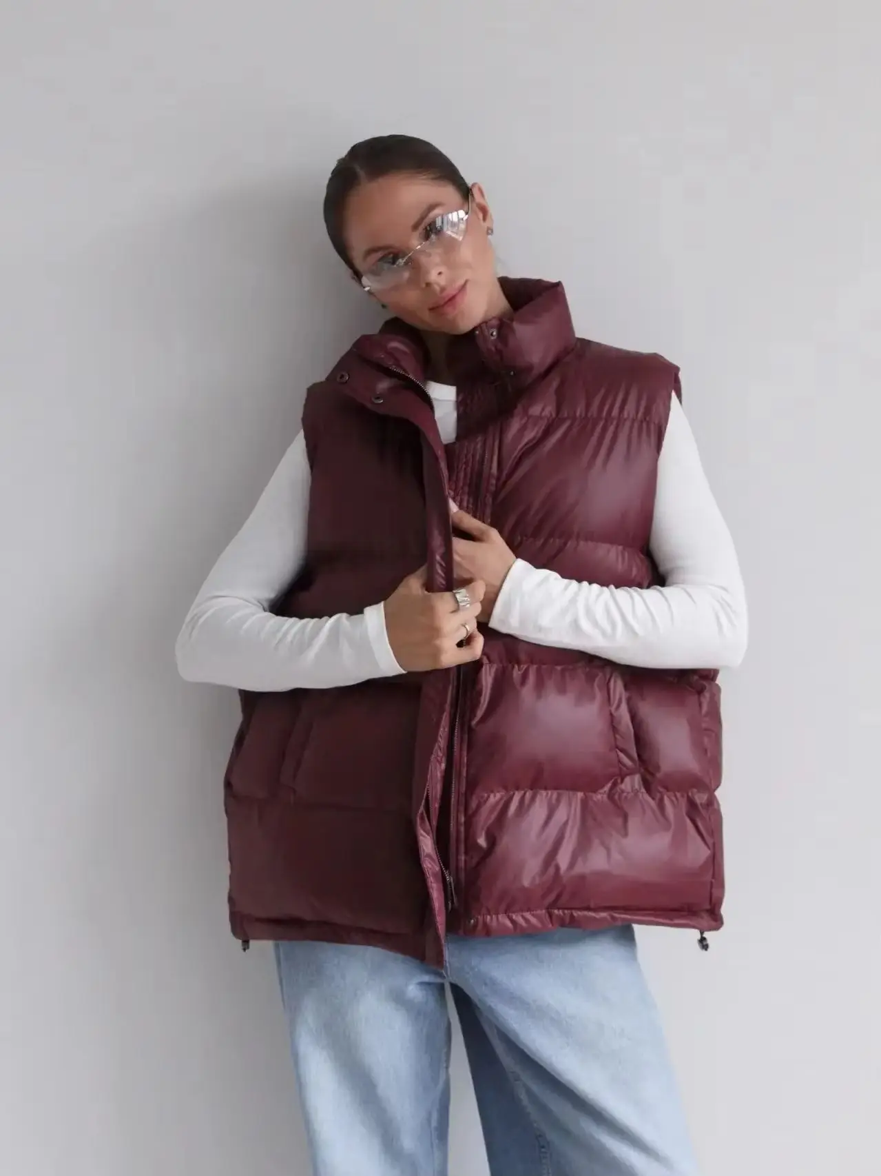 Laur 2026 Down jacket Women Stand Collar Puffer Vest Loose Sleeveless Quilted Waistcoat Winter Warm Casual Outerwear