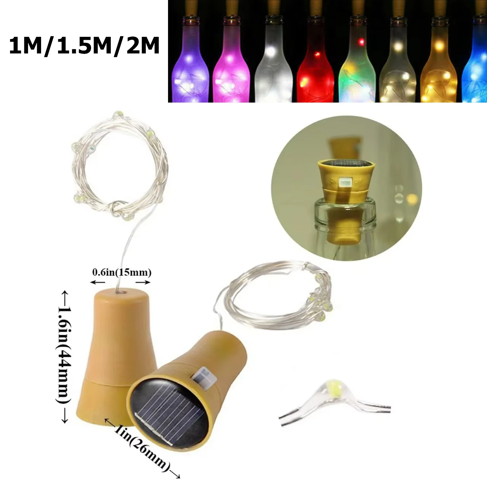 Solar Wine Bottle Led String Fairy Light Lamp Garland Wedding Holiday Christmas Cork 1m 1.5m 2m Wire Lights Party Decoration