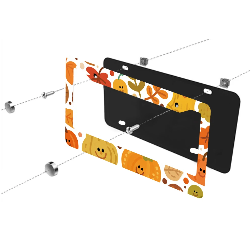 1 قطعة اليقطين البرتقالي والأوراق نمط 2 حفرة إطار لوحة الترخيص ، مادة الألومنيوم ، 6x12 بوصة مع مجموعة المسمار ، متعة الكرتون دي
