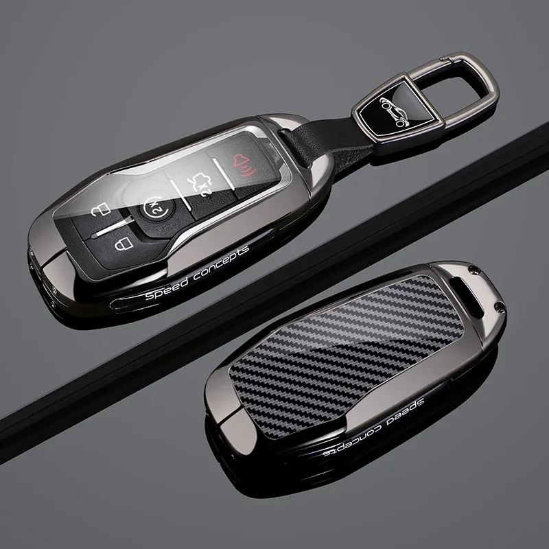 Metal Carbon Fiber Car Key Fob Case Cover For Ford Fusion Explorer F-150 F150 Mustang Edge Mondeo Lincoln MKC MKX MKZ Keychain