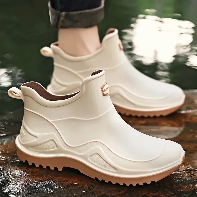 Men Rain Shoes Anti-Slip Wear-resistant Men's Ankle Rain Boots Outdoor Waterproof Men Kitchen Water Shoes Fishing Rubber Shoes