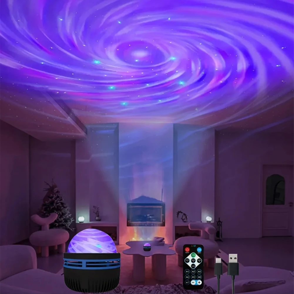 LED Starry Galaxy Projector Light RGB Smart Remote Control Star Aurora Lamp KTV USB Powered Auto Rotating for Home Bedroom Decor