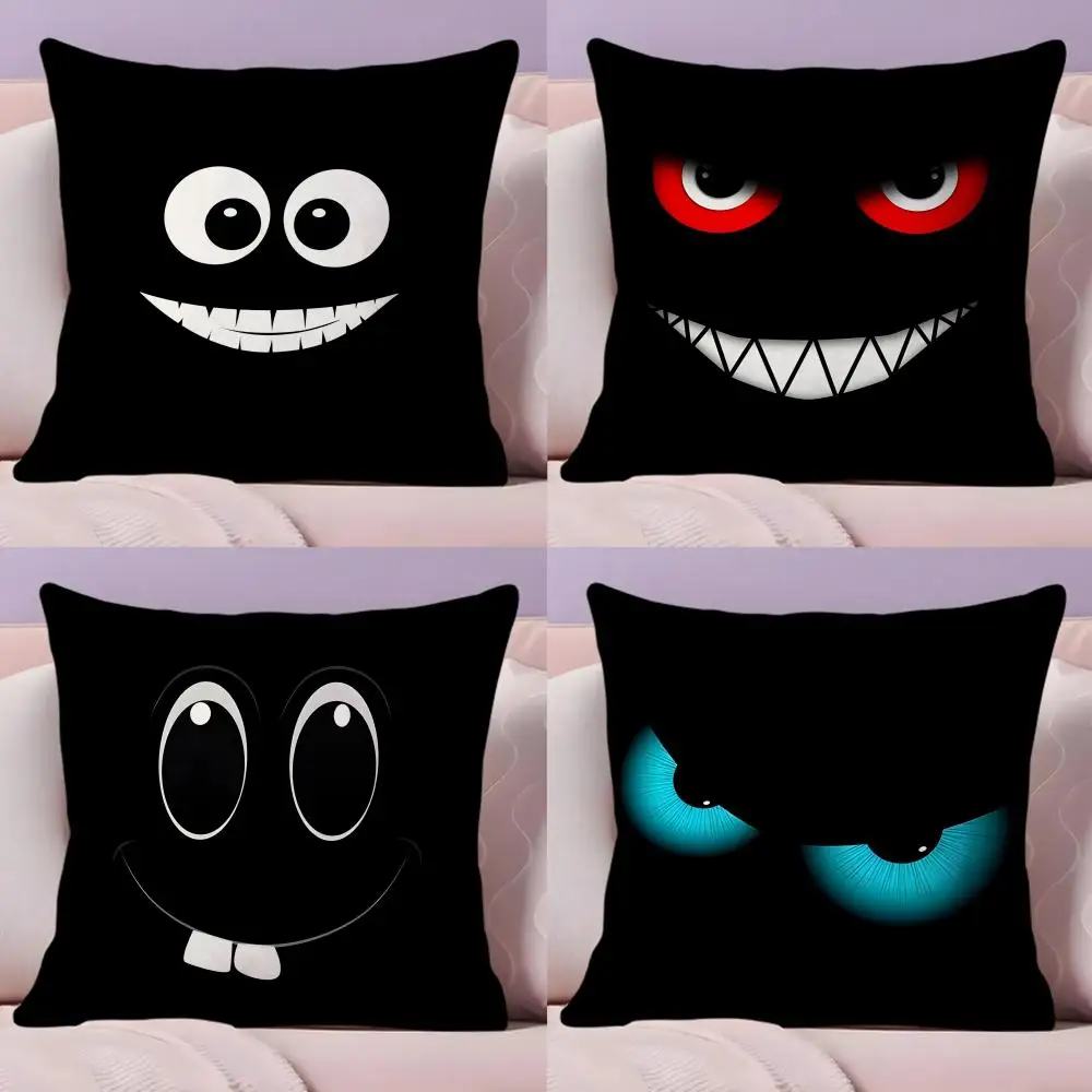Black Emoticons Cushion Cover Soft Short Plush Double-Sided Printing Home Decor Machine Washable Pillow Case Gift