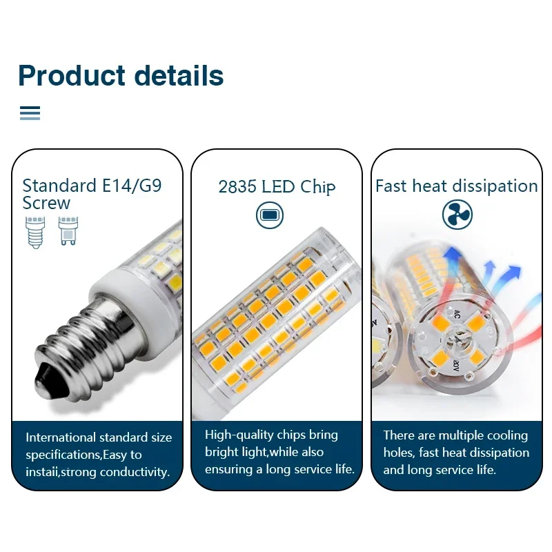 Imagem -04 - Dimmable Super Brilhante Led Lâmpada Halógena Luz do Candelabro Substituir sem Cintilação g9 2835smd 88leds 12w E14 220v 110v 70w