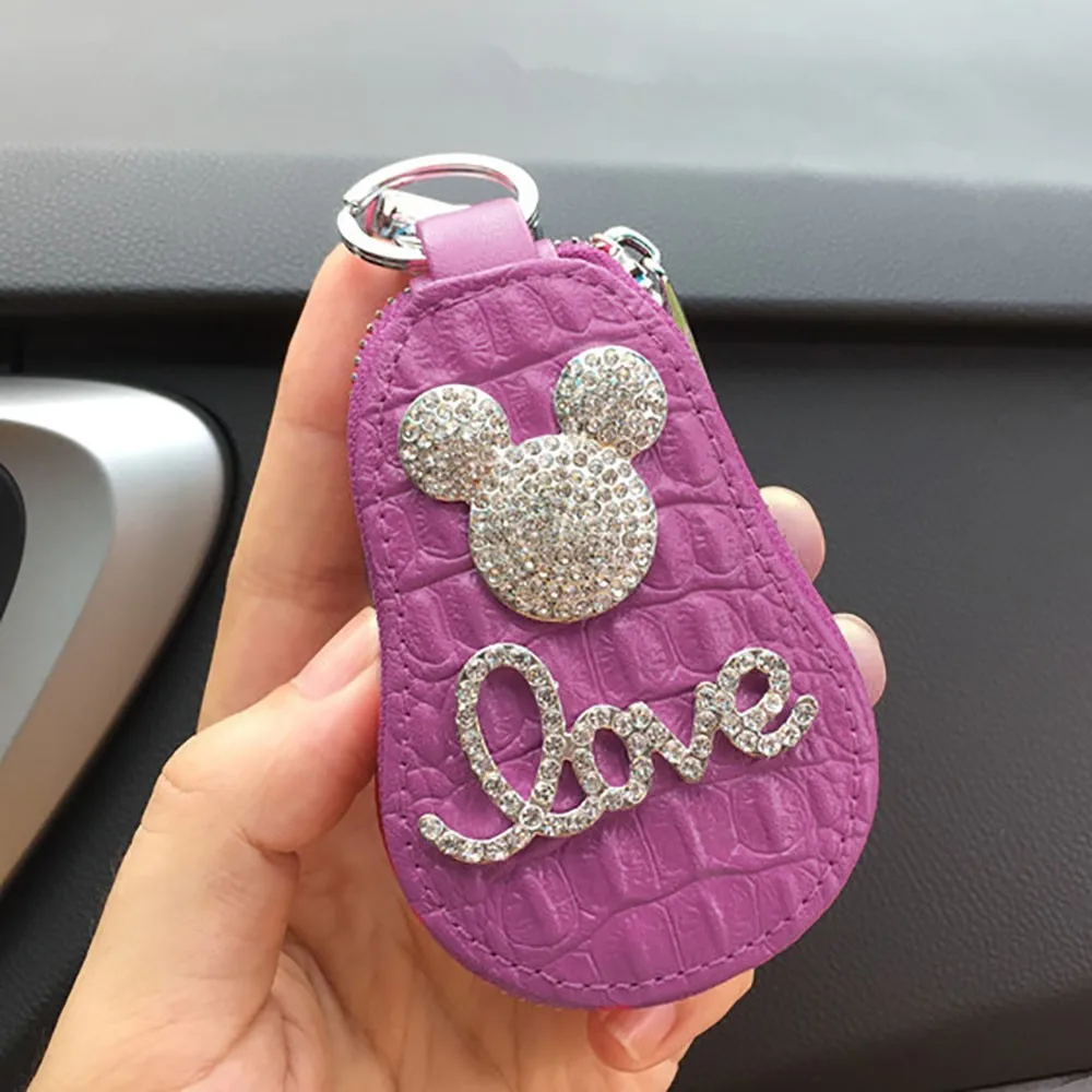 Women\'S Rhinestone Love Letter Keycase Fashionable Car Keycase Multi-Color Teddy Bear Decal Keychain