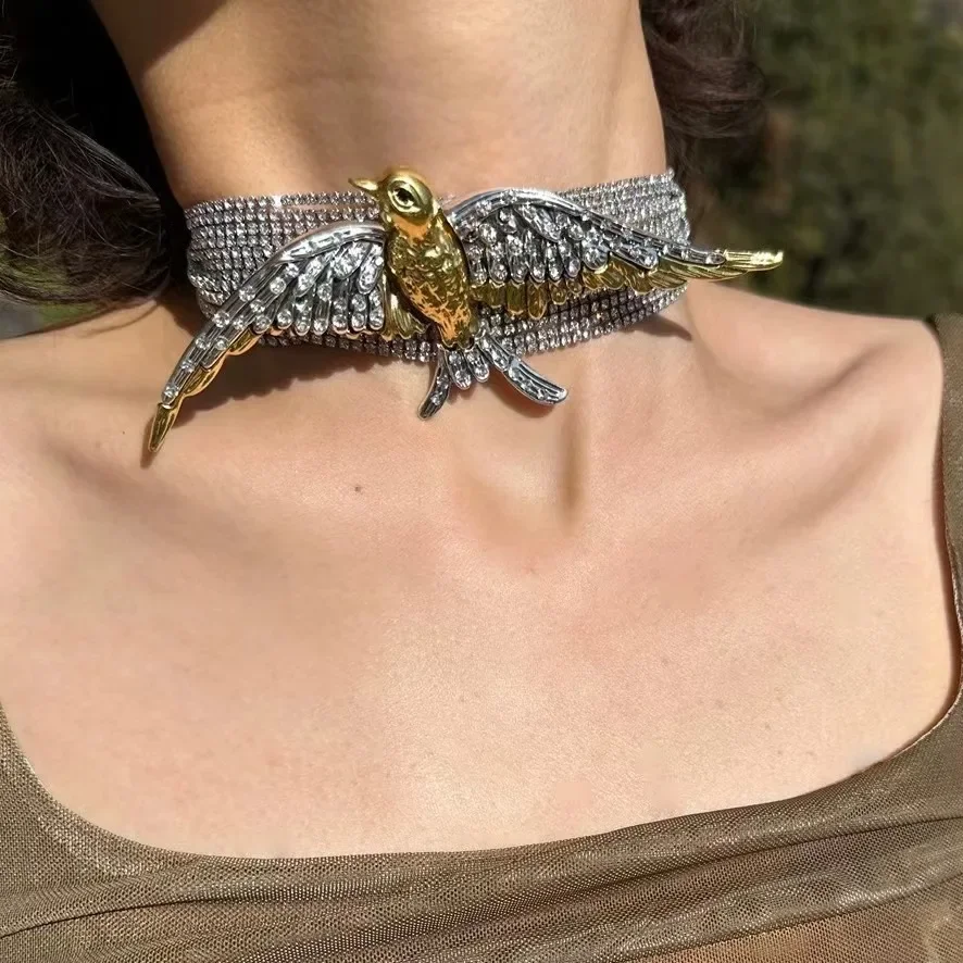 Multilayers Crystal  Swallow Choker Chain Necklace Spicy Girl Jewelry