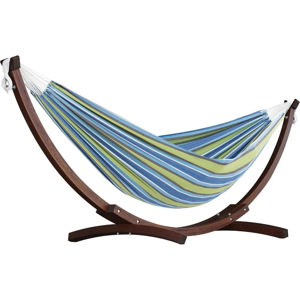 

Double Cotton Hammock with Solid Pine Arc Stand - 450 lb Capacity, Durable FSC Wood Frame, Comfortable 87 Bed, Includes H