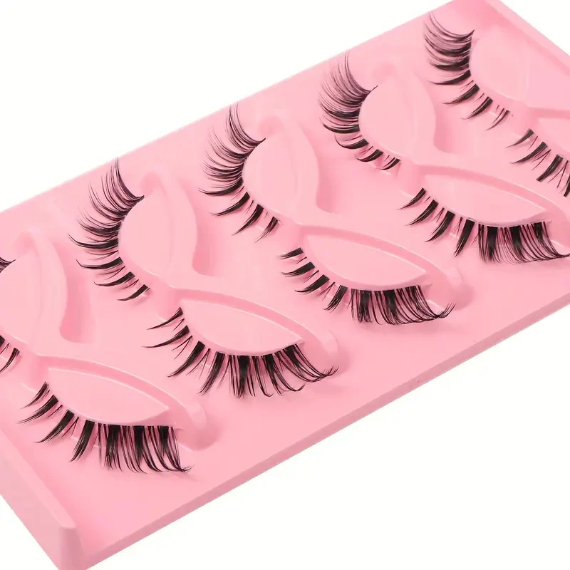 5 أزواج من رموش القطط باللون الوردي على شكل حرف D، رموش طويلة على شكل عين القطة، رموش ناعمة #4