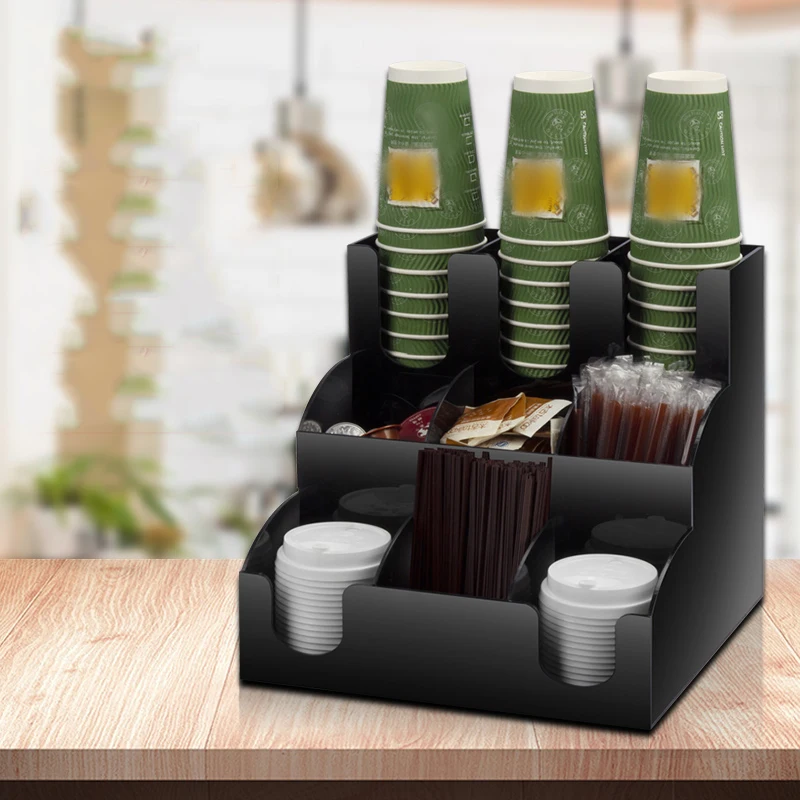 New Cup&Lid Dispenser Organizer Coffee Condiment Holder Caddy Coffee Cup Rack new