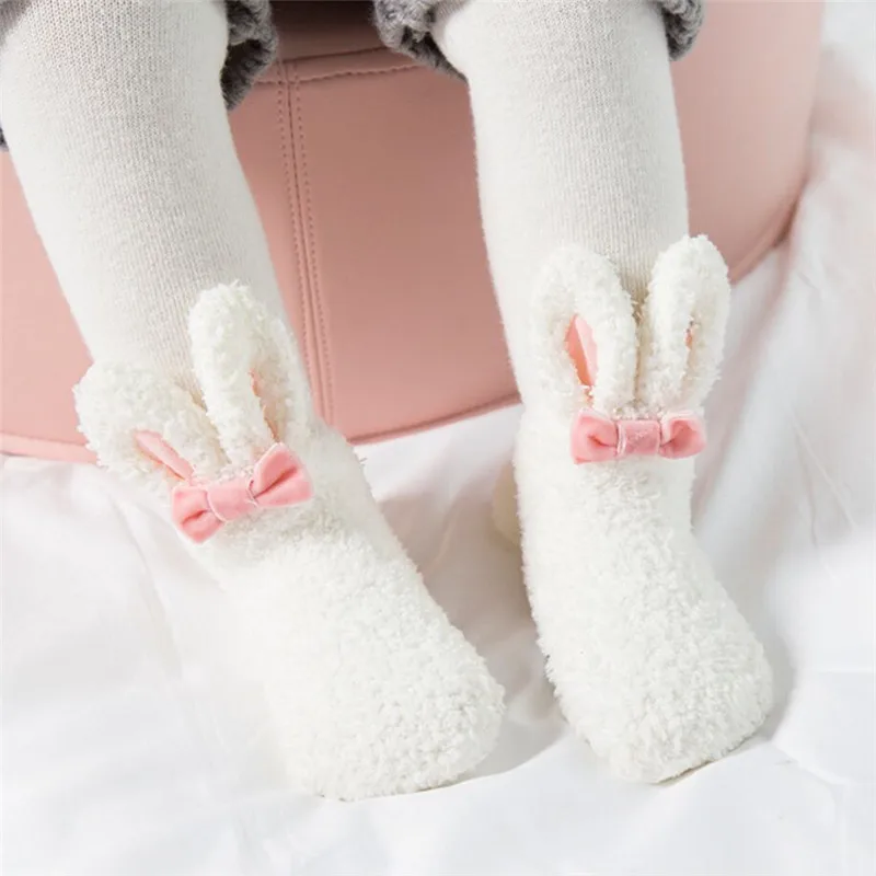 0-24Month Coral Fleece Baby Girls Socks Newborn Soft Cute Rabbit Baby Socks For Girls Fashion Winter Thick Warm Sock 2023 New