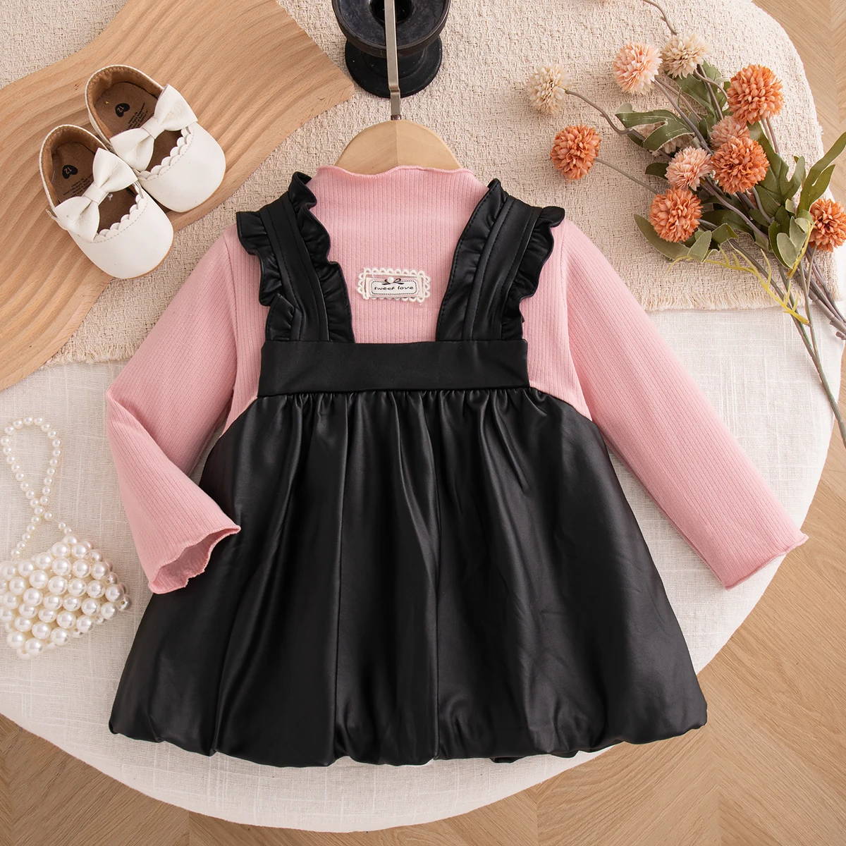Korean Style Dress for Baby Girl Autumn Pink Knit Long Sleeved Dress Girls Party Outfit Fashion High Quality