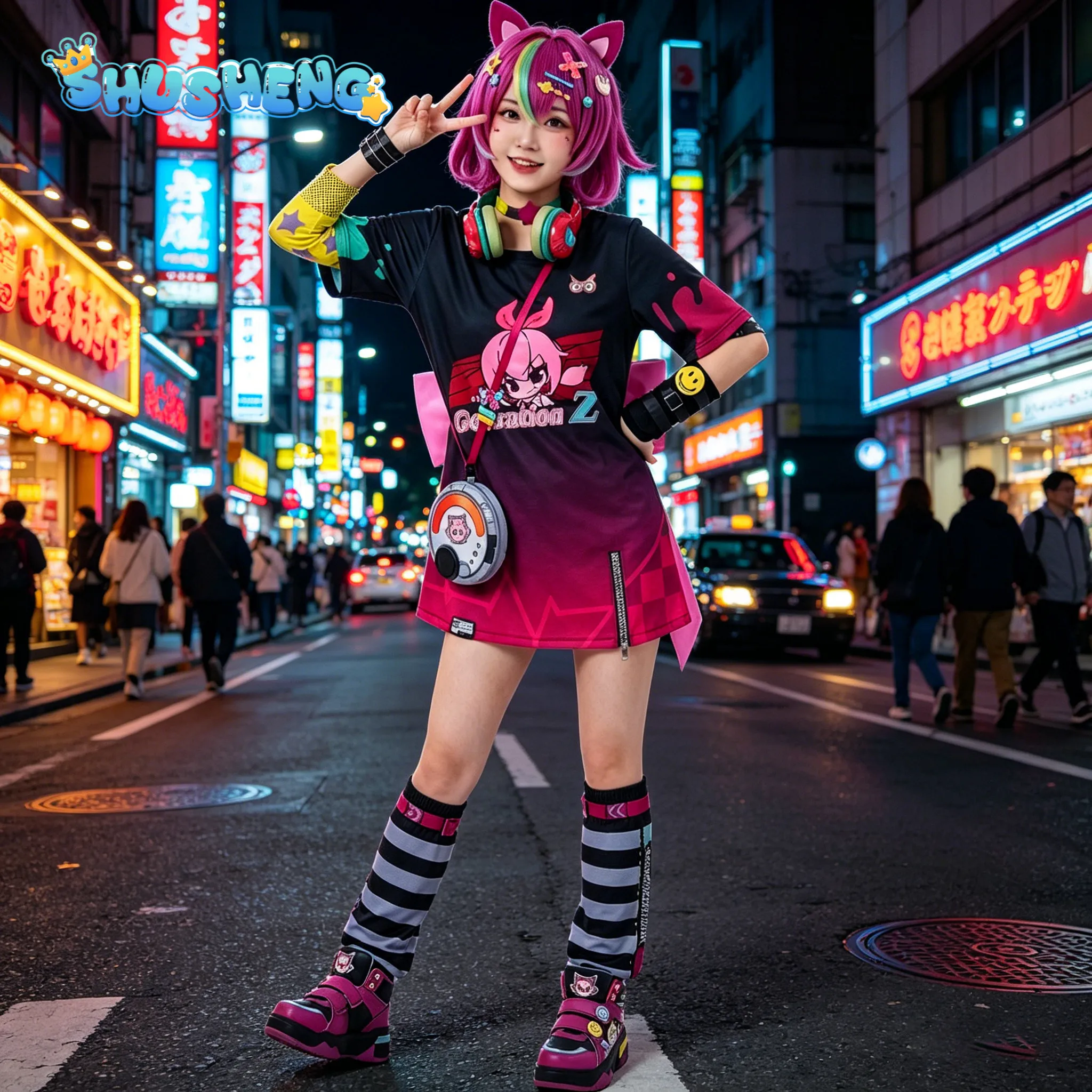 

Haniel Game Neverness To Everness Cosplay Costume Men women fashion daily graffiti short sleeved socks props Halloween uniform