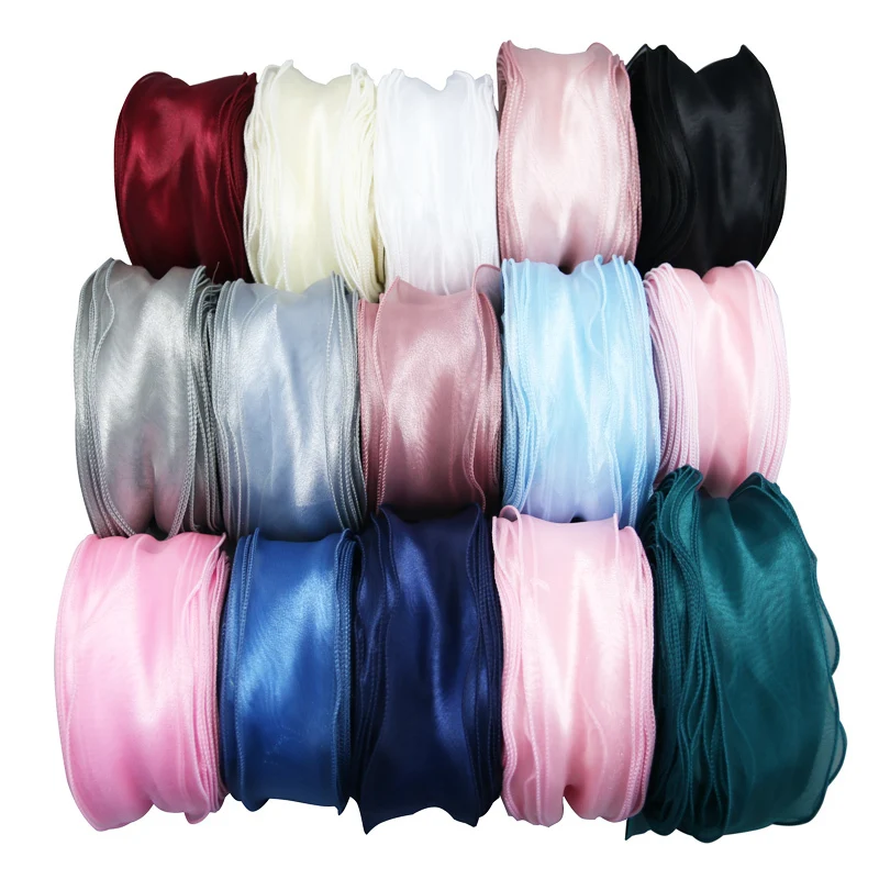 50mm Width Wave Silk Organza Ribbon Bow Material For Hair Ornament Handwork DIY Gift Wrapping Decoration Lace Ribbons