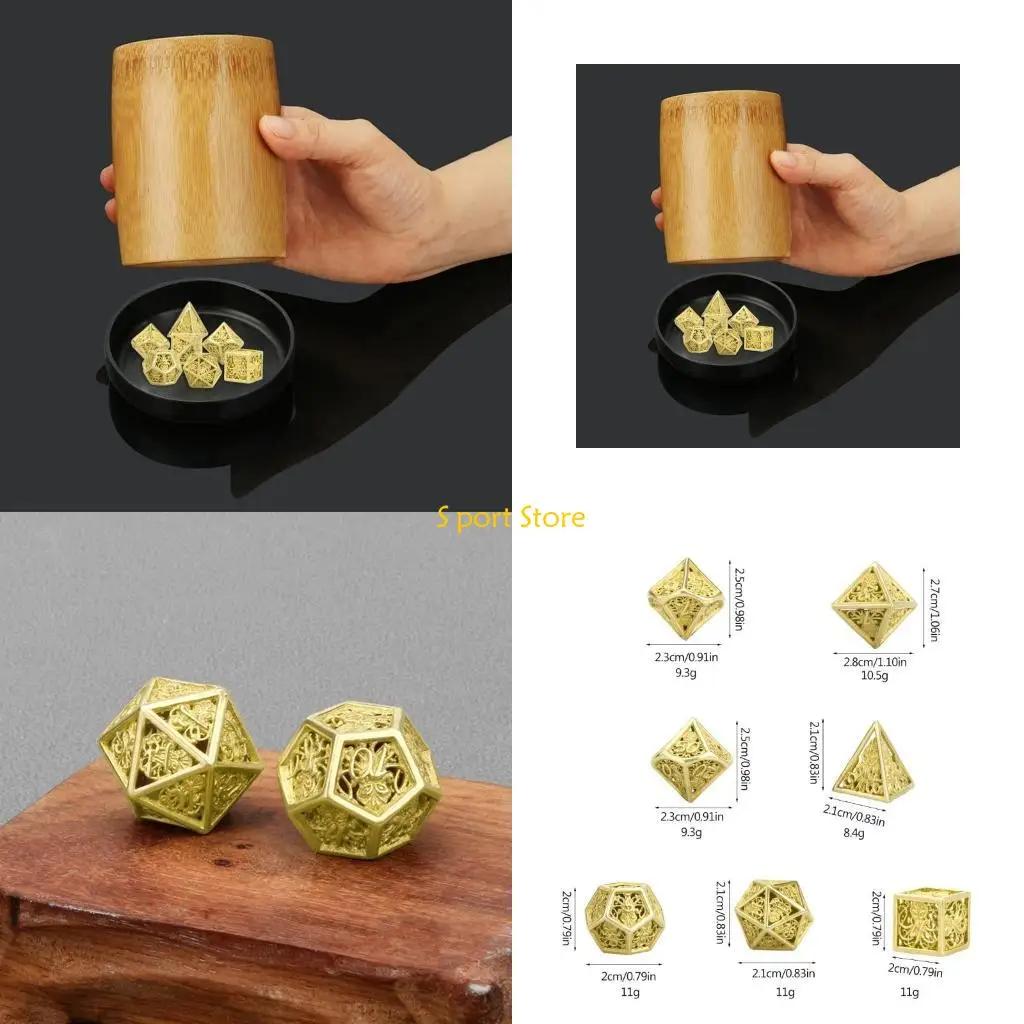 

U2JB 7 Pcs Multifunctional-Polyhedron Dices Hollow Metal Dices Set Table Game-Dice