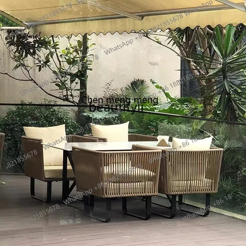 E153 Outdoor Sofa Hotel Resort Leisure Coffee Table Rattan Chair Courtyard Homestay Rattan Woven Sofa Set