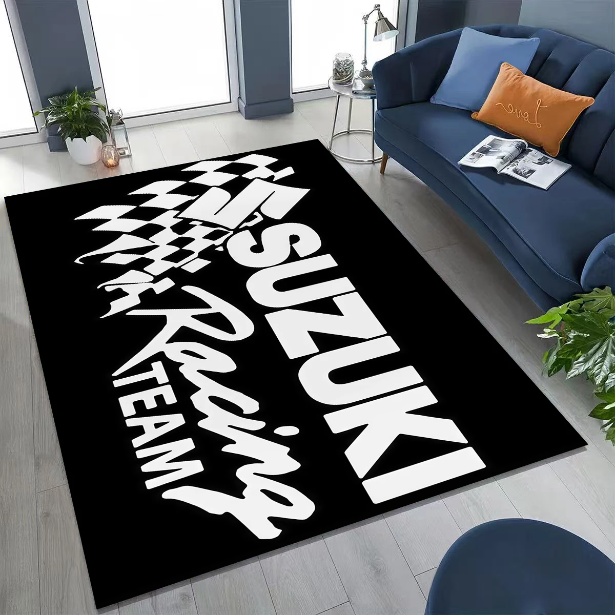 3D Vintage S-Suzuki Racing Biker Garage Carpet Rug for Bedroom Living Room Sofa Home Doormat Decor, Large Non-slip Floor Mat
