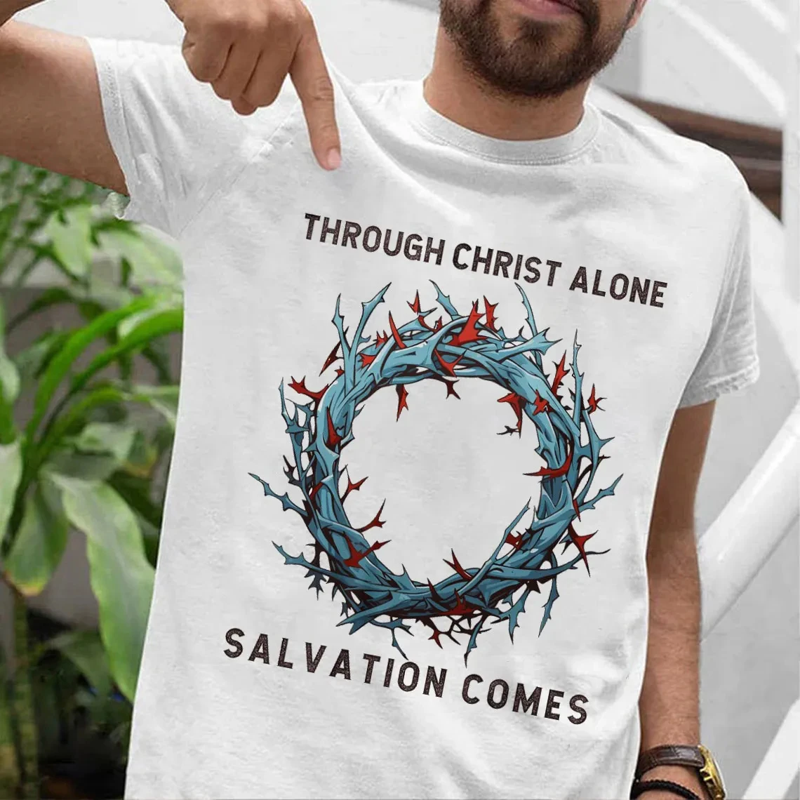 

Футболка Through Christ Alone Salvation Comes, мужские и женские хлопковые футболки с короткими рукавами, мужская одежда, летняя блузка, топы большого размера