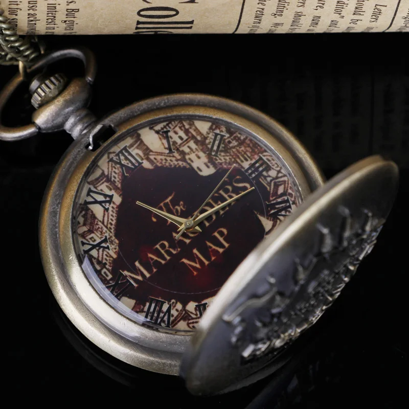 خمر البرونزية البخار الشرير ساعة جيب كوارتز قلادة قلادة ساعة فوب سلسلة الرجال النساء هدية Reloj دي Bolsillo Antiguo #4