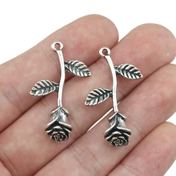 Newest 8 Pieces 20*34mm Mixed Alloy Antique Silver Color Rose Flower Charms Bracelet Pendant Accessory For DIY Jewelry Making