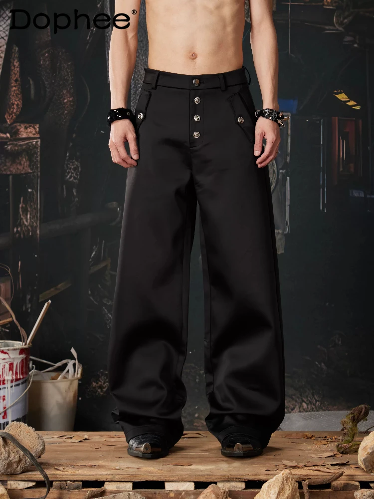 

Men's 2026 Spring Fashion Glossy Multi-button Pants Male Handsome High-end Straight-leg Pants Comfort Versatile Stylish Trousers
