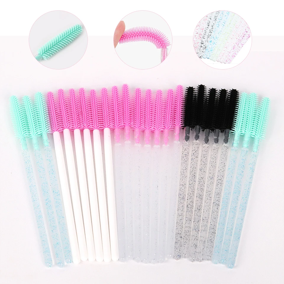 Silicone Crystal Mascara Wands Applicator Eyelash Makeup Brush Comb Micro Apple Brush Mini Eyebrow Spoolies Lipstick Beauty Tool