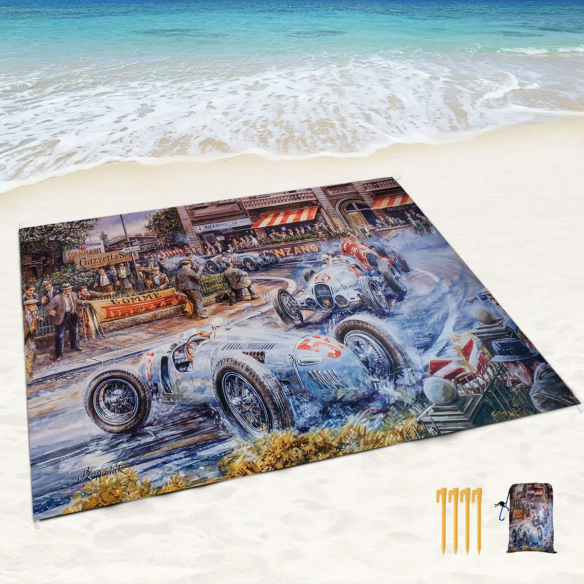 Beach Blanket,Waterproof Sandproof Large Beach Mat,Durable Portable Lightweight Picnic Blanket for Travel Camping(Retro Poster)