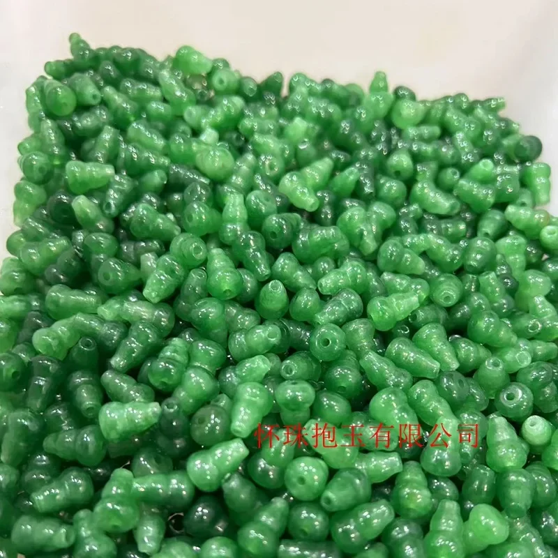 10pcs 8 * 11Mm Gourd Dry Green Jadeite Loose Beads Barrel Beads DIY Accessories Quartzite Jade Beads