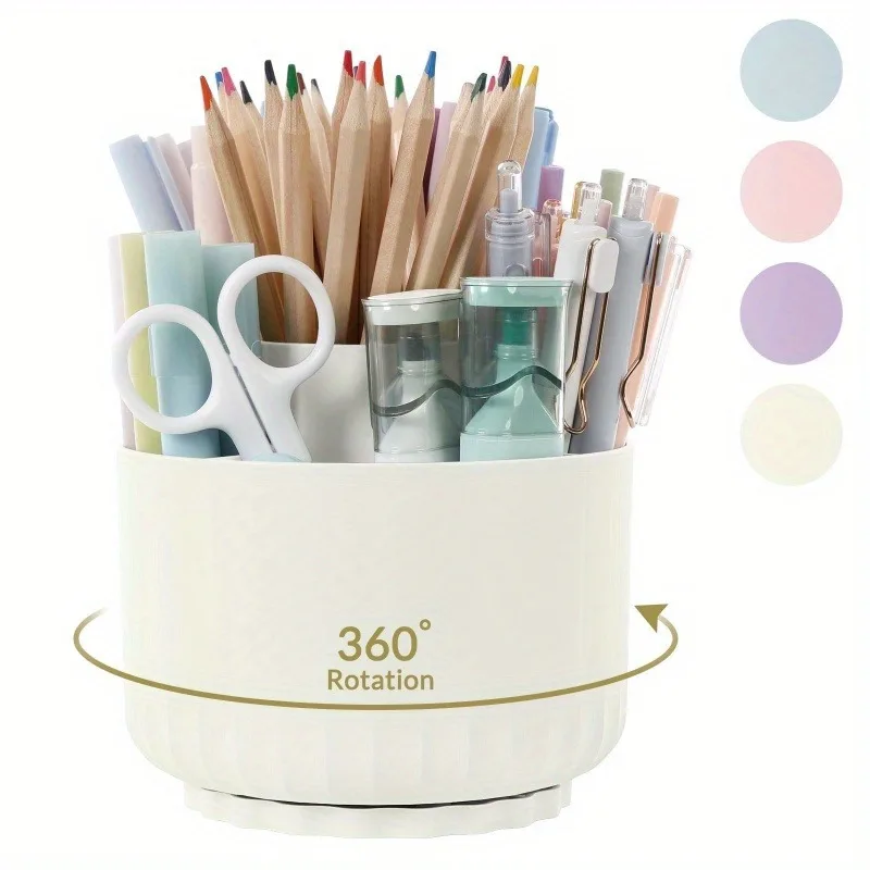 1pc 360 Degree Rotating Pencil Holder High-capacity Dual-Purpose Plastic Desk Organizer Desktop Storage Box Office Organizer
