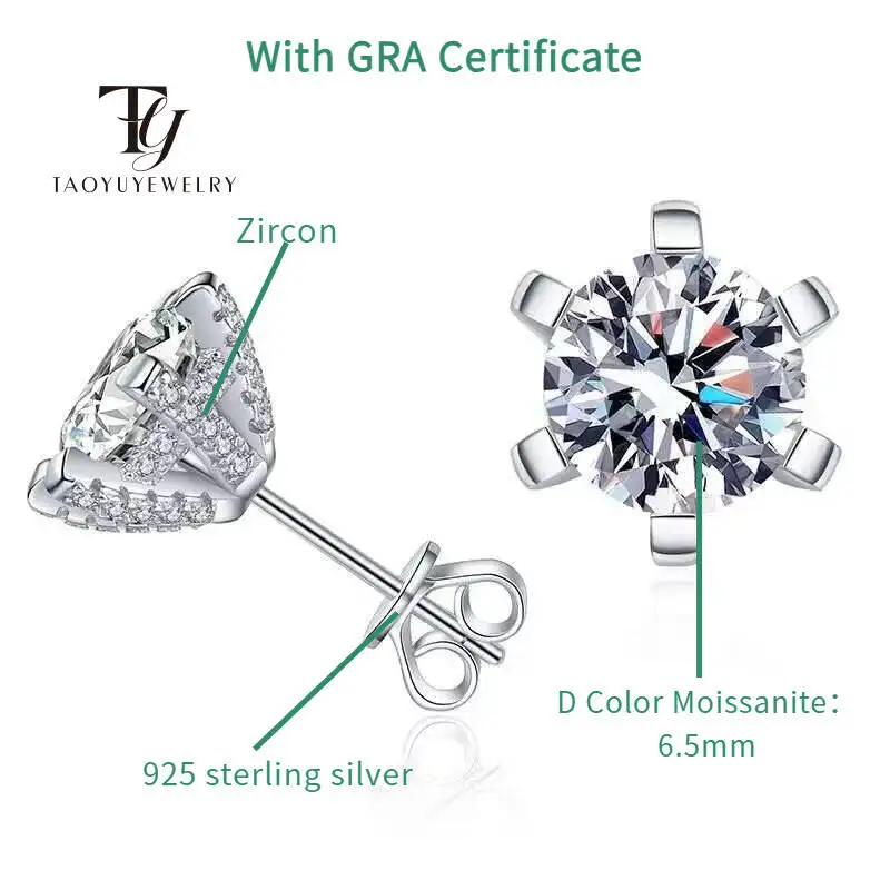 

TY 925 Sterling Silver Moissanite Earrings For Women With Super Sparkling Certified Lab Moissanite Diamond Female Fine Jewelry