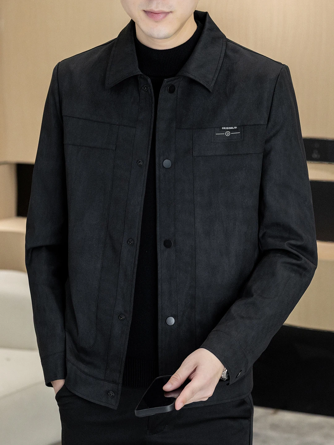 

Slim Fit ort Casual Long Sve Jaet Korean Sle Men's Faionable Thin Spring Autumn Flip Collar Trendy M Jaet