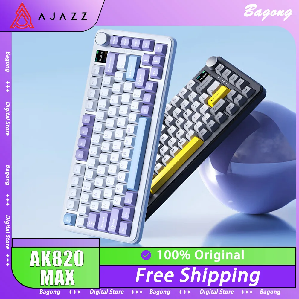 

AJAZZ AK820 MAX Mechanical Keyboard Multifunctional Knob TFT Screen Three Mode Wireless Gaming Keyboard Gasket Hot Swap Pc Gamer