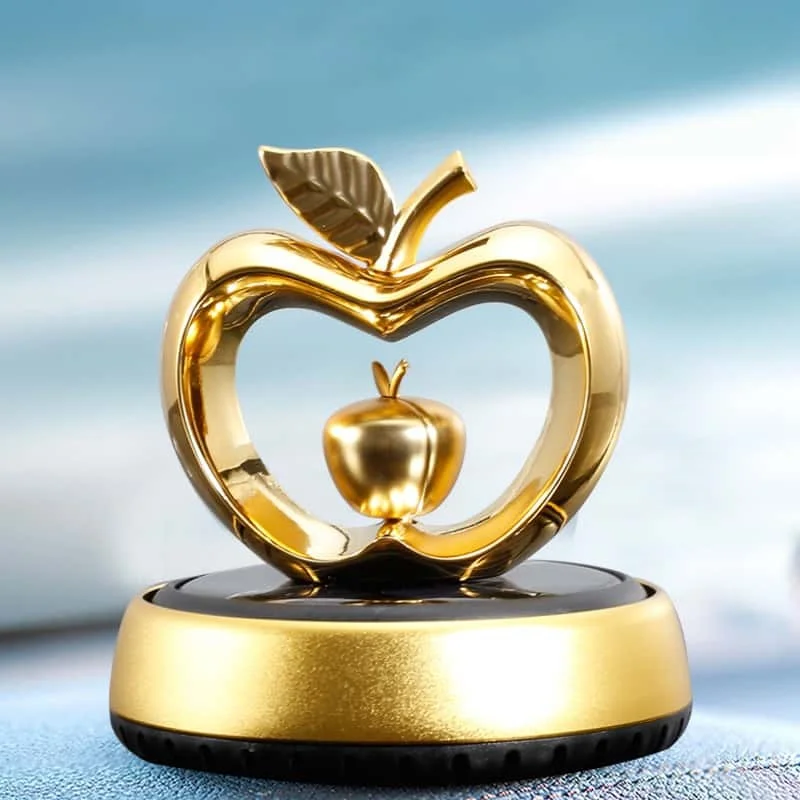 Solar Powered Rotating Apple Car Air Freshener Heart Shape Perfume Dashboard Ornament Auto Interior Fragrance Decoration Gift