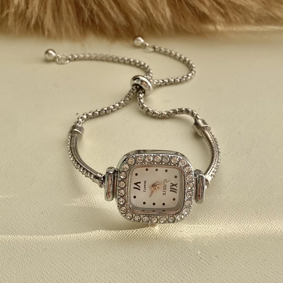 นาฬิกาข้อมือสตรีสร้อยข้อมือทองขนาดเล็ก Square Dial Elegant นาฬิกาผู้หญิงสร้อยข้อมือนาฬิกาควอตซ์นาฬิกาข้อมือ Relogio Feminino